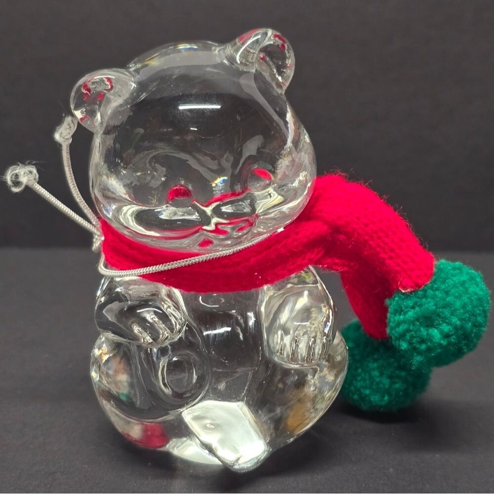 Fenton Clear Glass Winter Christmas Bear Figurine With Red Scarf Vintage NEW